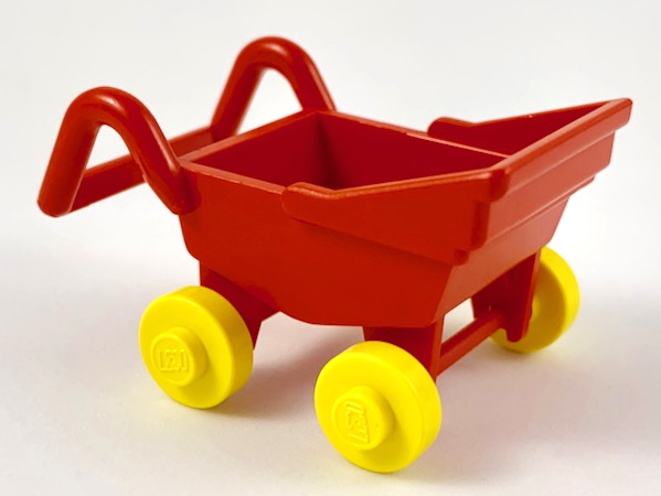 Lego Fabuland Stroller Chassis with Yellow Wheel Pair Small with Center Stud fixed on Red Axle (fabad3 / fabwheel4)