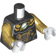 Lego Torso Space Suit, Gold Lines, Classic Space Logo Print, Pearl Gold Arms, White Hands / Pearl Titanium