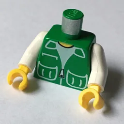 Torso, Vest with Patch Pockets over White Shirt Print, White Arms, Yellow Hands