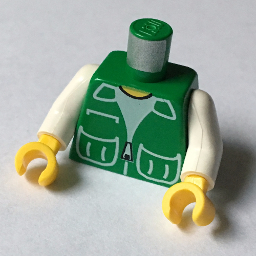 Lego Torso Vest with Patch Pockets over White Shirt Print, White Arms, Yellow Hands / Green