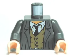 Torso Harry Potter Jacket with Rumpled Vest and Tie Pattern / Dark Bluish Gray Arms / Light Nougat Hands