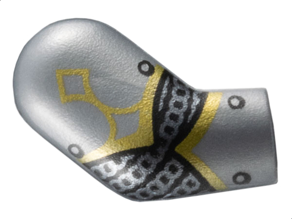 Lego Arm, Right with Armor Plates, Dark Silver Chain Mail, Gold Trim and Black Rivets Pattern