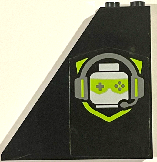 Lego Slope 55 6 x 1 x 5 with Bottom Stud Holders with Gaming Logo Minifigure Head with Headset and Game Controller Sunglasses Pattern Model Left Side (Sticker) - Set 60388