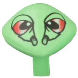 Minifig Head Special with Clip and Red Eyes Print (Martian) / Medium Green