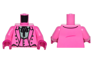 Lego Torso Batman Suit Jacket with Vest, Sand Green Shirt with Collar and Black Tie Pattern / Dark Pink Arms / Magenta Hands