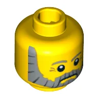 Minifig Head Sea Captain, Gray Beard, Gray Eyebrows and Eye Dimples Print [Blocked Open Stud] / Yellow