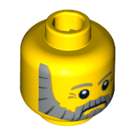 Lego Minifig Head Sea Captain, Gray Beard, Gray Eyebrows and Eye Dimples Print [Blocked Open Stud] / Yellow