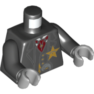 Lego Torso Western Sheriff Star Badge, Vest, Red Ascot Print, Black Arms, Light Bluish Gray Hands / Black