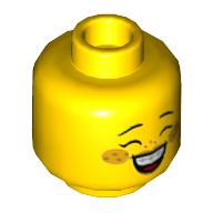 Lego Minifig Head Groom, Eyelashes, Bright Light Orange Cheeks, Medium Nougat Freckles, Lopsided Grin / Open Mouth Smile with Braces Print / Yellow