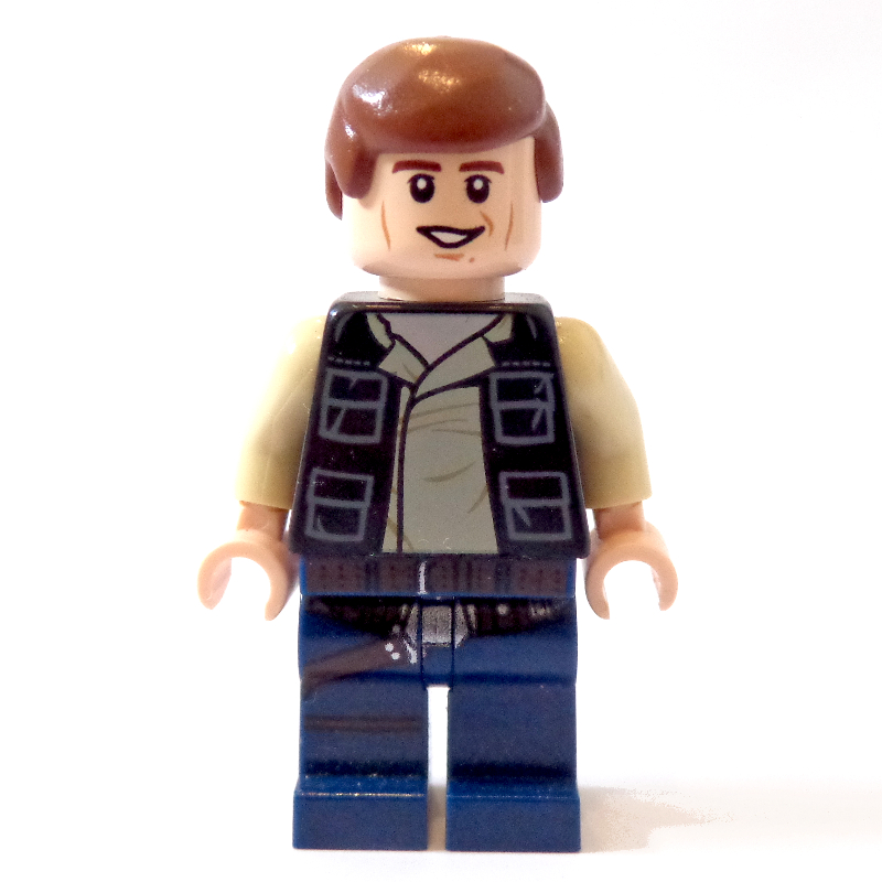 Lego Han Solo, Black Vest, Dark Blue Legs, Smooth Hair, Cheek Lines