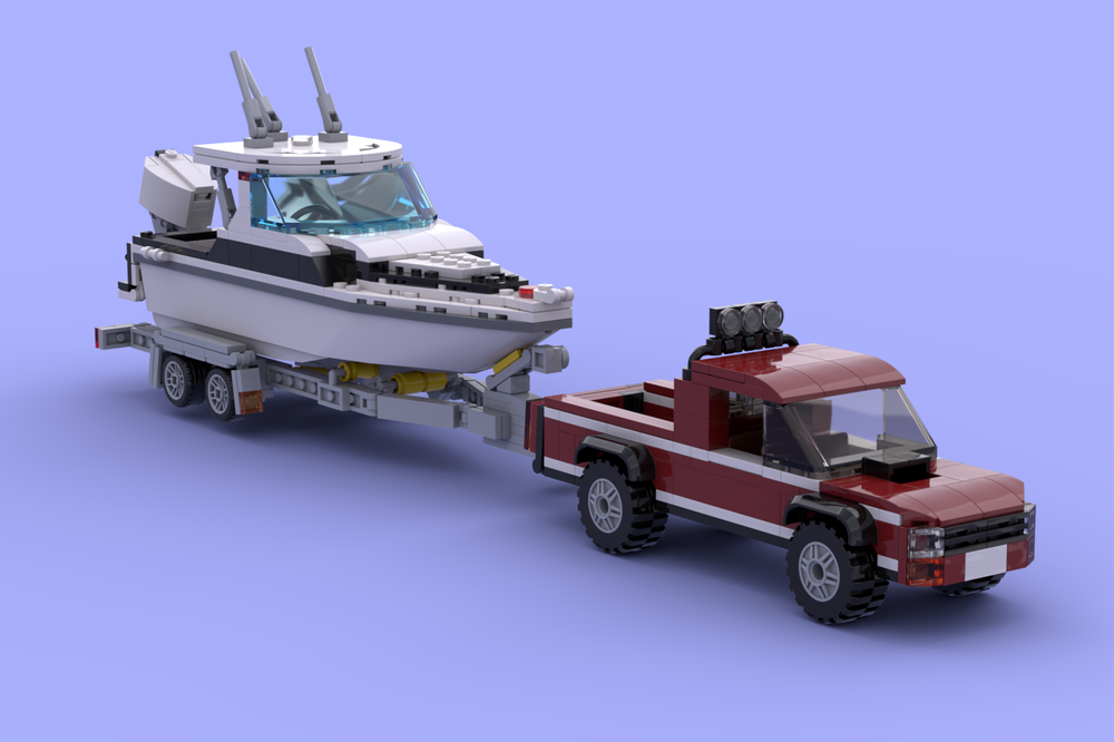 Lego boat and trailer based on stodart_marine_lego with my own ute design