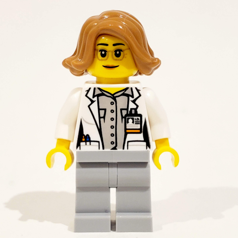 Lego Scientist - White Torso, Labcoat, Light Bluish grey Legs, Medium Nougat Hair