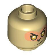 Lego Minifig Head Monkie King, Gold Eyes, Medium Nougat Eyemask/Eyeshadow, Lopsided Grin/Surprised print / Tan