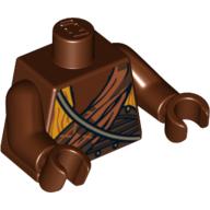 Lego Torso Arabian Robe with Yellow and Dark Orange Draped Top and Gold Strap over Shoulder Print, Reddish Brown Arms and Hands / Reddish Brown