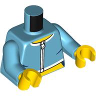Lego Torso, White Zipper, Tri, Bare Stomach print, Medium Azure Arms, Yellow Hands / Medium Azure