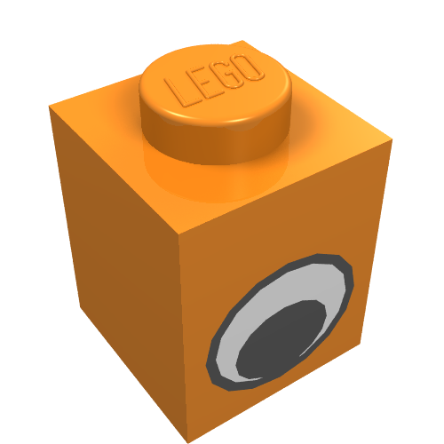 Lego Brick 1 x 1 with Simple Eye Black and White Print / Orange