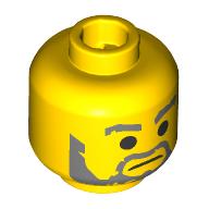 Lego Minifig Head Jedi Bob, Dark Bluish Grey Eyebrows, Beard, Moustache, Neutral / Open Mouth Smile Print / Yellow