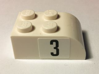 Lego Slope, Curved 3 x 2 with 4 Studs with Black Number 3 on Right Pattern (Sticker) - Set 40194