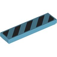 Lego Tile 1 x 4 with Black Diagonal Stripes Print / Medium Azure