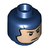 Lego Minifig Head Captain America, Balaclava, Light Nougat Face, Determined / Smile Print / Dark Blue
