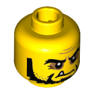 Lego Minifig Head Frightening Knight, Bushy Eyebrows and Beard, Wrinkles and One White Fang Print [Hollow Stud] / Yellow