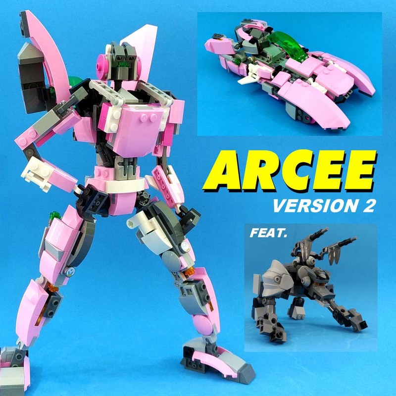 Lego Transformer Arcee v2 and her pet beast, made from Overwatch Set 75973