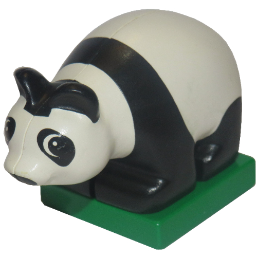 Lego Duplo Animal Panda, Cub, on Green Base, with Eyes Looking Left Print / White