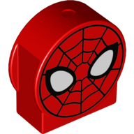 Lego Duplo Brick 1 x 3 x 2 Round Top, Cut Away Sides with Spider-Man Face Print / Red