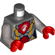 Lego Torso Armour, White Dragon on Red Shield Print, Flat Silver Arms, Red Hands / Dark Bluish Gray