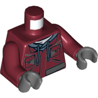 Lego Torso Jacket over Sand Blue Hoodie with Pockets and Laces Print, Dark Red Arms, Dark Bluish Gray Hands / Dark Red