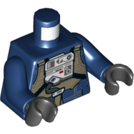 Lego Torso Flight Suit, Dark Tan Vest, Light Bluish Gray Front Electronic Panel Print (Rebel U-Wing Pilot), Dark Blue Arms, Black Hands / Dark Blue