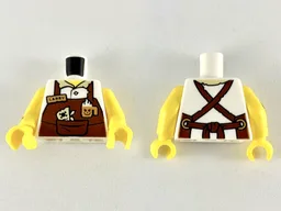 Torso Reddish Brown Apron with Cup, 'LARRY' Name Tag, Straps Pattern / Yellow Arm Left / Yellow Arm Right with Black Tattoo Pattern / Yellow Hands