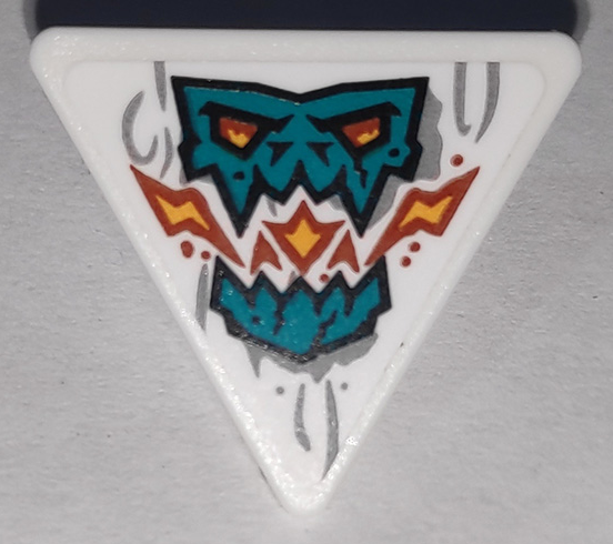 Lego Road Sign 2 x 2 Triangle with Open O Clip with Dark Turquoise Skull Breathing Flames with Orange and Yellow Eyes Pattern (Sticker) - Set 71747
