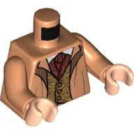 Torso, Robe, Open over Vest with Gold Filigree, Dark Red Ascot Print, Nougat Arms, Light Nougat Hands / Nougat