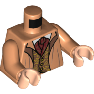 Lego Torso Robe, Open over Vest with Gold Filigree, Dark Red Ascot Print, Nougat Arms, Light Nougat Hands / Nougat