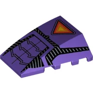 Brick Wedged, Curved 4 x 4 No Top Studs with Sentinel Yellow, Orange and Red Triangle and Black Stripe Trim Print / Dark Purple
