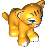 Lego Animal, Big Cat Cub, Tiger with Blue Eyes, Dark Pink Nose and Dark Brown Stripes Print / Bright Light Orange