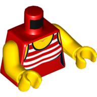 Lego Torso Swimsuit with 5 White Stripes Print, Yellow Arms and Hands / Red