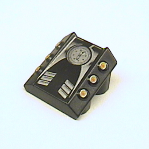 Lego Brick Sloped 2 x 2 No Studs, with 3 Side Pistons Raised Edges and Silver Engine Print
