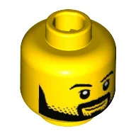 Minifig Head Astronaut, Eyebrows and Full Black Beard with Stubble, Smile, White Pupils Print / Yellow