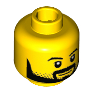 Lego Minifig Head Astronaut, Eyebrows and Full Black Beard with Stubble, Smile, White Pupils print / Yellow