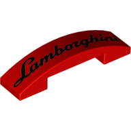 Lego Brick Curved 4 x 1 Double with No Studs with 'Lamborghini' print / Red