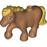 Lego Animal, Pony with Ochre Yellow Mane, Tail pattern / Medium Nougat