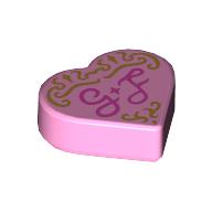 Lego Tile 1 x 1 Heart with Dark Pink 'G + F', Gold Decorations print