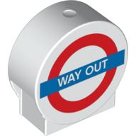Lego Duplo Brick 1 x 3 x 2 Round Top with 'WAY OUT' Road Sign Print / White