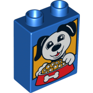 Lego Duplo Brick 1 x 2 x 2 with Dog and Food Bowl Print / Blue