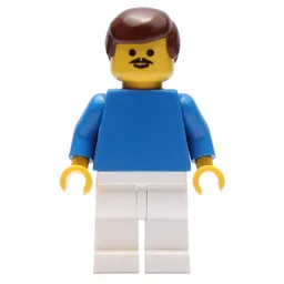 Soccer Player Blue Torso, White Legs, Brown Hair, Mustache
