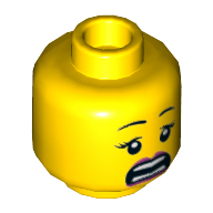 Lego Minifig Head Lauren, Eyebrows, Red Lips, Scared / Smile with Teeth Print / Yellow
