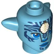 Minifig Head Special Alien Na'vi with Blue Eyes, Dark Blue Markings, White Shell Print / Medium Azure