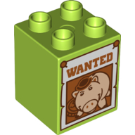 Lego Duplo Brick 2 x 2 x 2 with Ham, 'WANTED' Poster Print / Lime